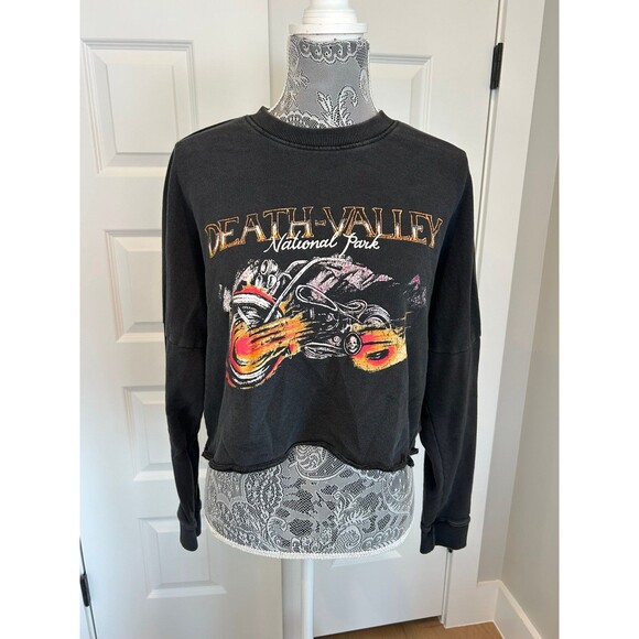 Cotton On Womens Long Sleeve Graphic Crop Tee Death Valley Motorcycles - Picture 1 of 5